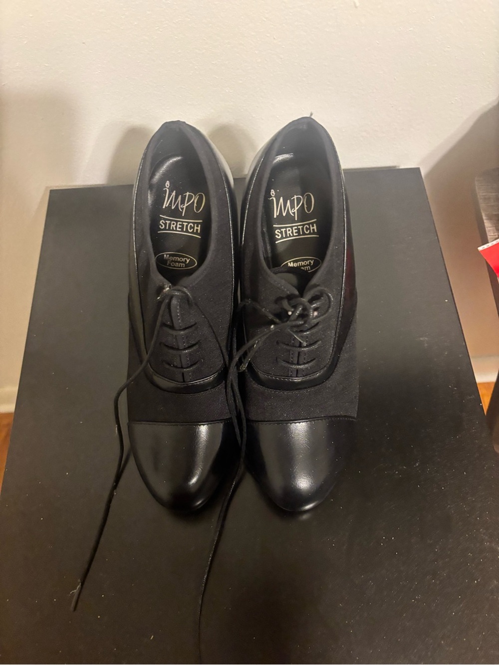 Impo Black Lace-Up Stretch Oxford Pumps